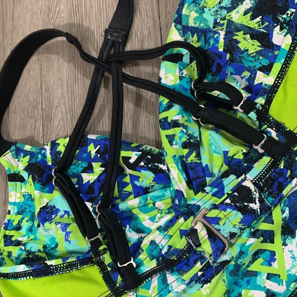 Title Nine Two Piece Geometric Royal Blue, Black, Green, Yellow Tankini size 32D - Picture 10 of 12